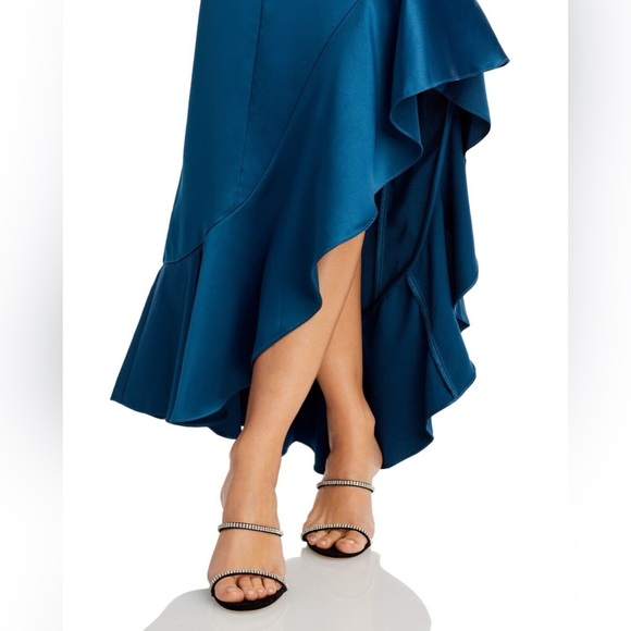 NWT Aqua Women’s Blue Ruffle Hi-Low Midi Satin Formal Dress XS - Picture 5 of 5